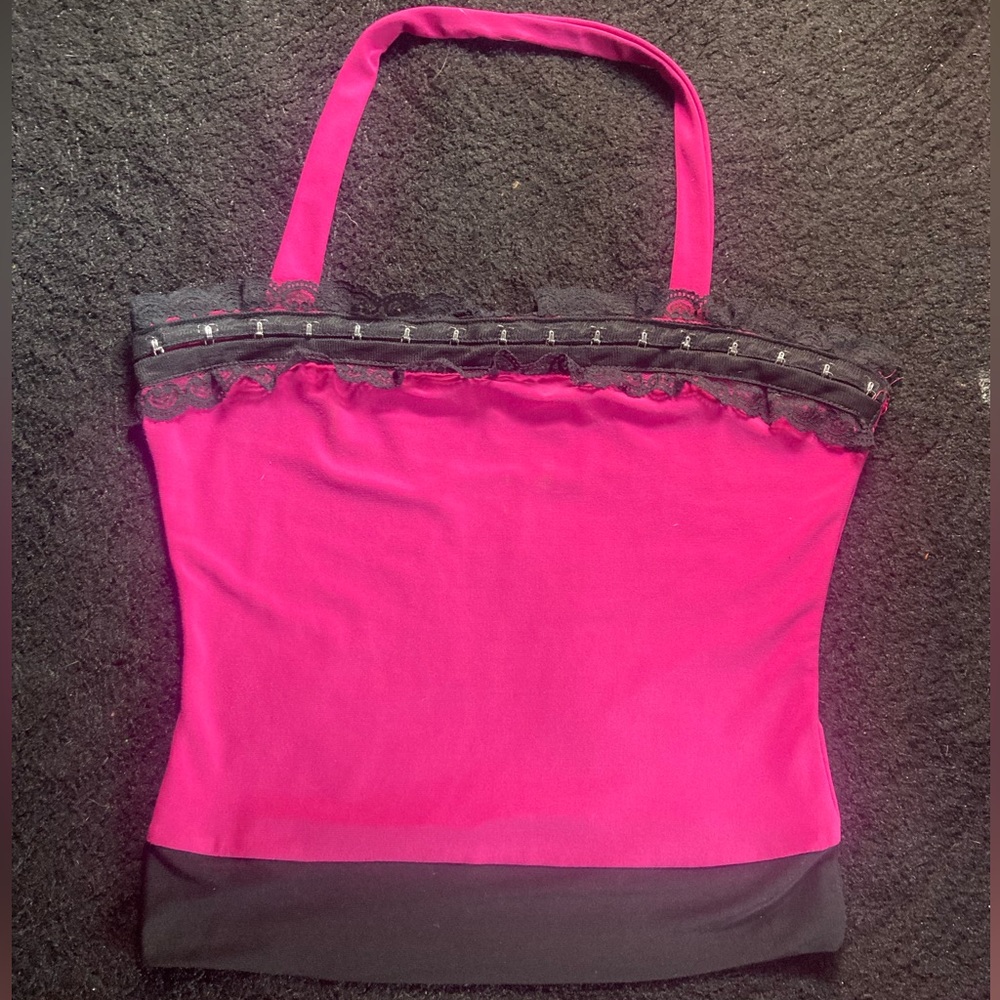 Emo hot pink holster top with black lace crop top